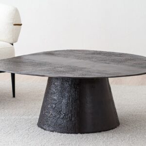 34JE25959 Mesa de centro de diseño escultural JUNO 110 metal óxido texturizado