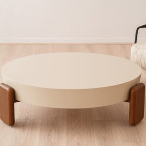 34AC25580 Mesa de centro de diseño moderno OBI 110 lacado brillo y madera de nogal