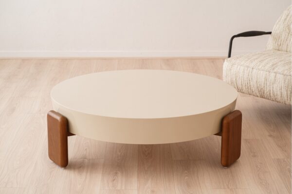 34AC25580 Mesa de centro de diseño moderno OBI 110 lacado brillo y madera de nogal