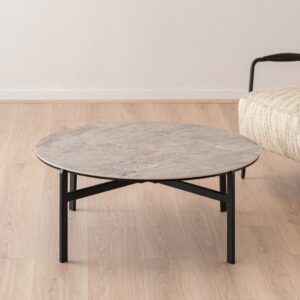 34AC25051C Mesa de centro de diseño moderno 92 porcelánico y metal negro