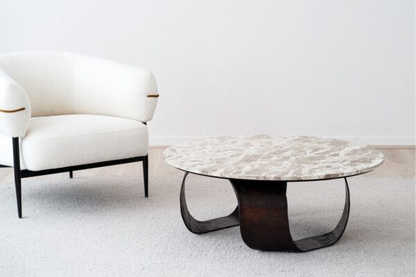34JE25923 Mesa de centro de diseño moderno MAYA 100 mármol y metal óxido