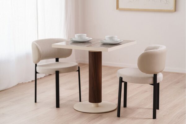 34AC25586 Mesa cuadrada CAFÉ diseño moderno 70 porcelánico y nogal