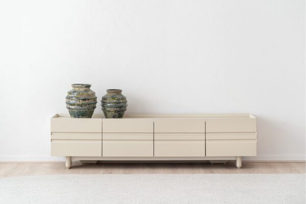 34AC25585CB Mueble de televisión de diseño moderno EO 200 porcelánico y beige brillo