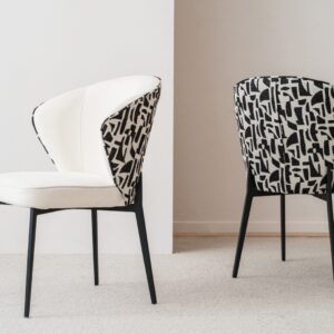 34DF2413N Silla de diseño moderno EVA tapizado marfil y negro geométrico