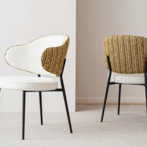 34DF2572M Silla de diseño moderno CLOE tapizado blanco y mostaza metal negro