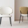 34DF2572M Silla de diseño moderno CLOE tapizado blanco y mostaza metal negro - Imagen 2