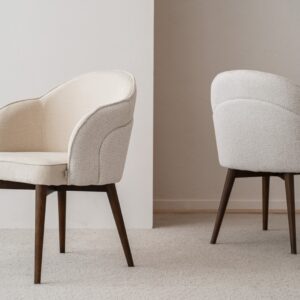 34IH2391BW Silla de diseño moderno ROMA tapizado marfil patas madera
