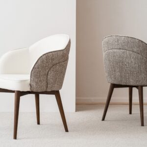 34IH2391CW Silla de diseño moderno ROMA tapizado marfil y tostado patas madera