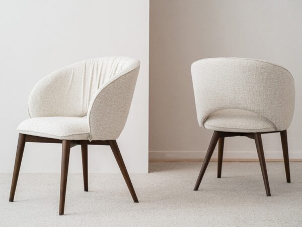 34DF2510 Silla de diseño moderno SUN tapizado beige y blanco roto patas madera