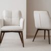 34DF2440W Silla de diseño moderno OLIVER tapizado marfil patas madera - Imagen 2