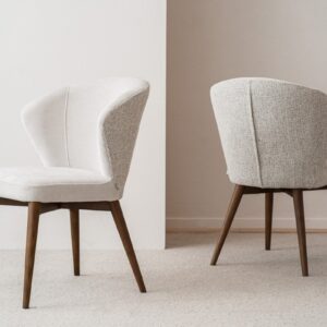 34DF2413W Silla de diseño moderno EVA tapizado beige y gris patas madera