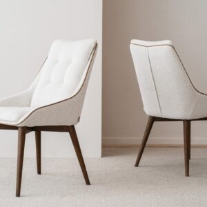 34DF2445CW Silla de diseño moderno MIA tapizado marfil patas madera