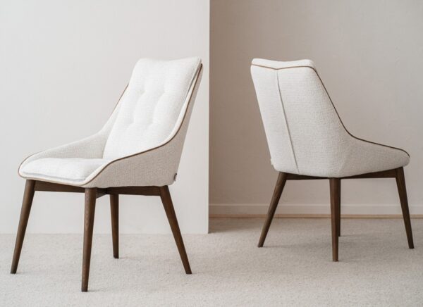 34DF2445CW Silla de diseño moderno MIA tapizado marfil patas madera