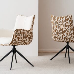 34DF2446C Silla de diseño giratorio SAEL tapizado marfil y ocre geométrico