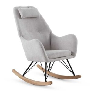 11583 Sillón mecedora diseño moderno tapizado blanco y patas madera