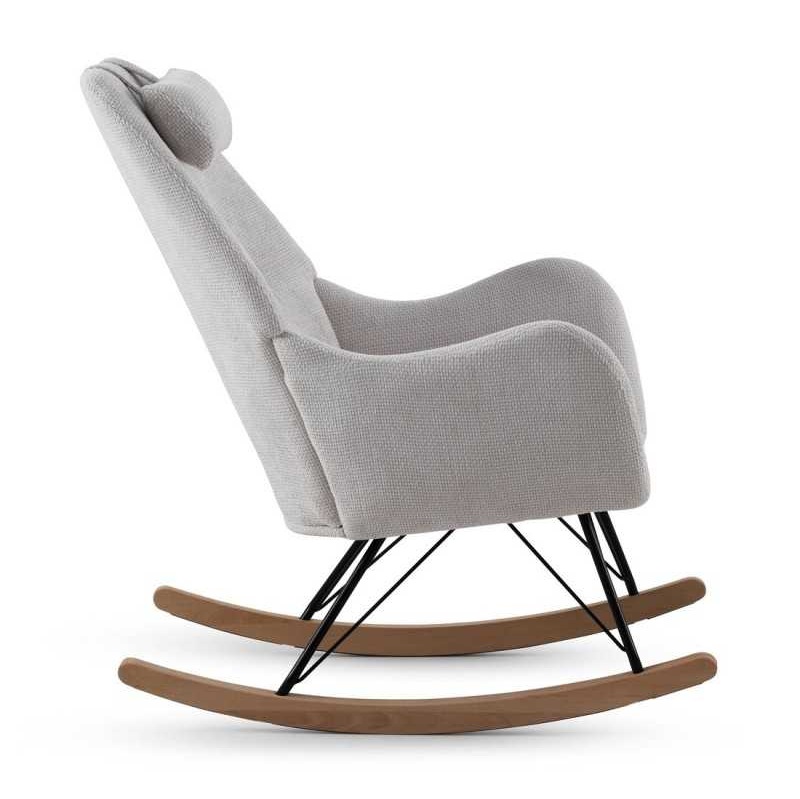 11583 Sillón mecedora diseño moderno tapizado blanco y patas madera