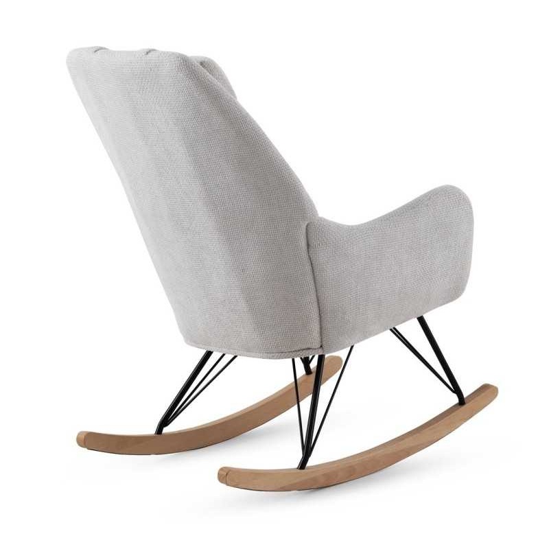 11583 Sillón mecedora diseño moderno tapizado blanco y patas madera
