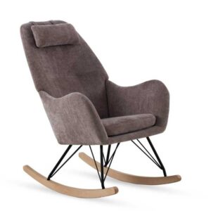 11584 Sillón mecedora diseño moderno tapizado marrón y patas madera