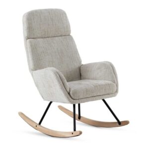 11585 Sillón mecedora diseño moderno tapizado blanco y patas madera