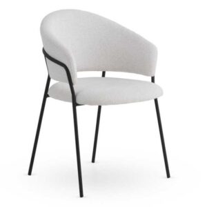 11628 Silla con reposabrazos diseño moderno metal negro y tapizado crema