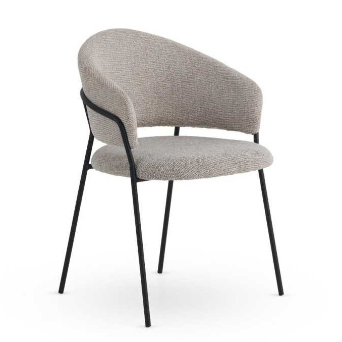 11629 Silla con reposabrazos diseño moderno metal negro y tapizado beige