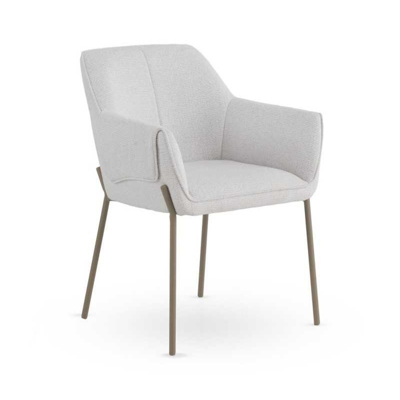 11631 Silla con reposabrazos diseño moderno metal topo y tapizado crema