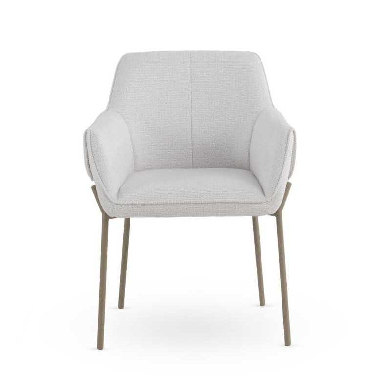 11631 Silla con reposabrazos diseño moderno metal topo y tapizado crema