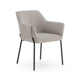 11633 Silla con reposabrazos diseño moderno metal negro y tapizado beige