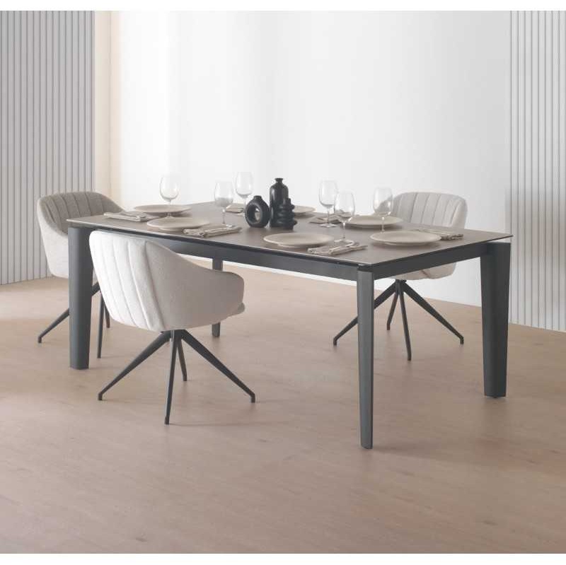 11636 Silla giratoria con reposabrazos diseño moderno metal negro y tapizado crema