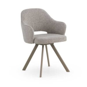 11642 Silla con reposabrazos diseño moderno metal topo y tapizado marrón