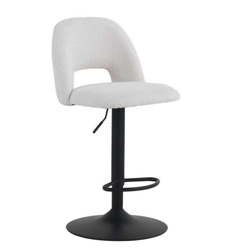11643 Taburete alto regulable en altura de diseño moderno tapizado crema y base metal negro