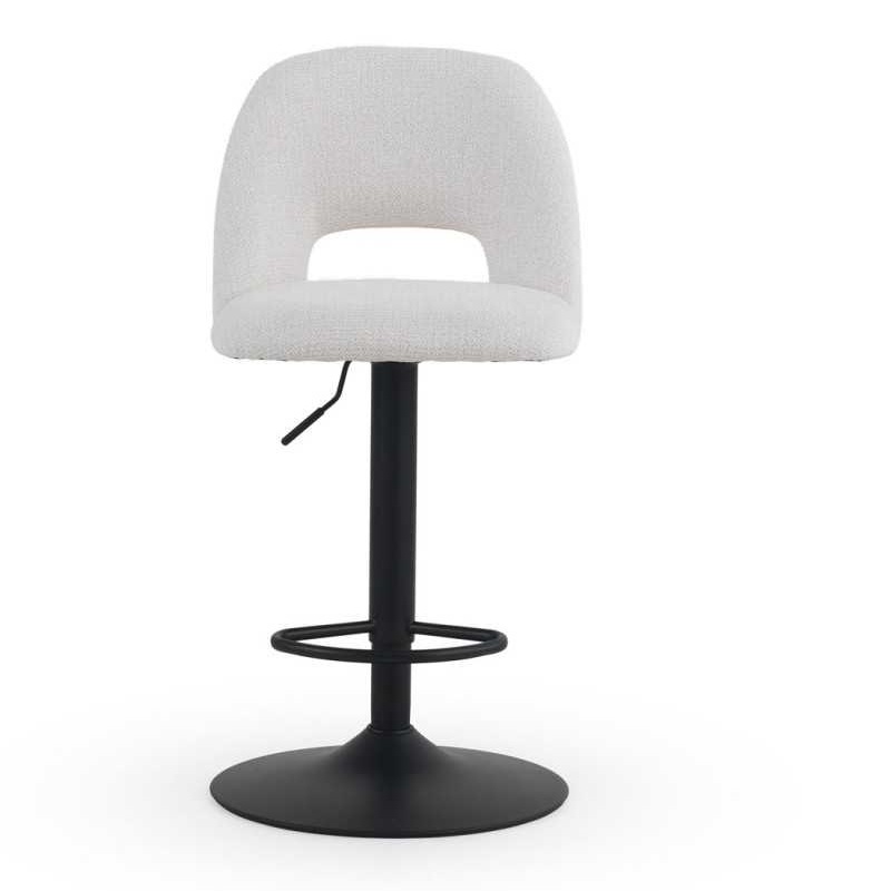 11643 Taburete alto regulable en altura de diseño moderno tapizado crema y base metal negro