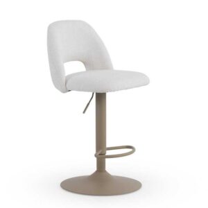 11645 Taburete alto regulable en altura de diseño moderno tapizado crema y base metal topo