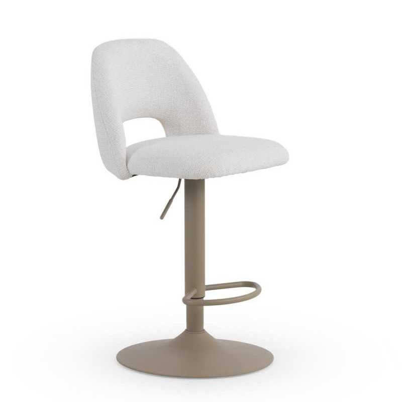11645 Taburete alto regulable en altura de diseño moderno tapizado crema y base metal topo