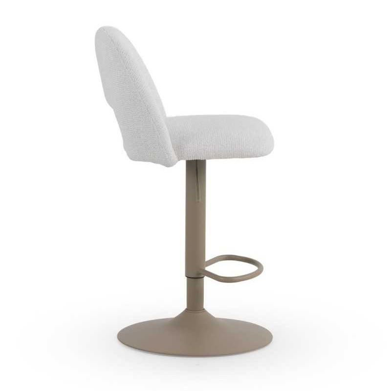 11645 Taburete alto regulable en altura de diseño moderno tapizado crema y base metal topo