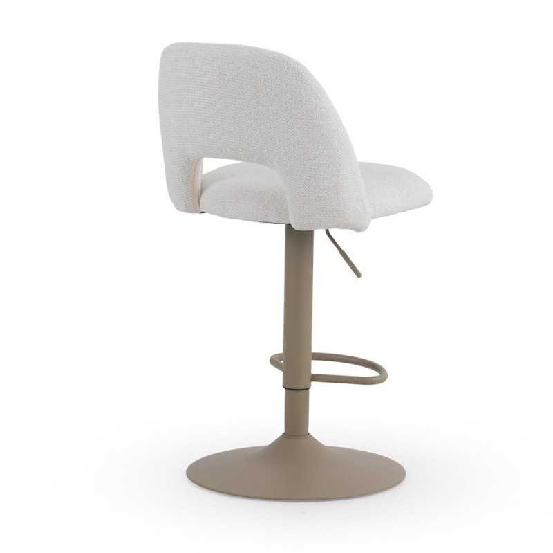 11645 Taburete alto regulable en altura de diseño moderno tapizado crema y base metal topo