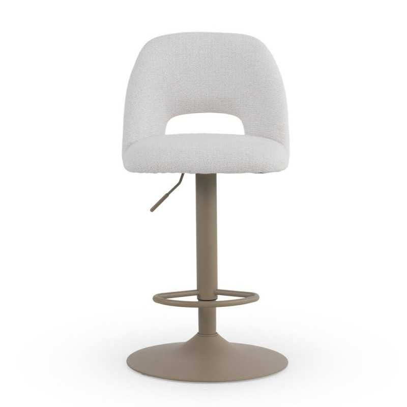 11645 Taburete alto regulable en altura de diseño moderno tapizado crema y base metal topo
