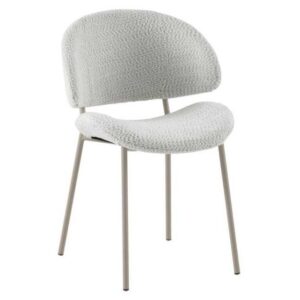 11652 Silla de diseño moderno formas redondeadas tapizado blanco y patas metal topo