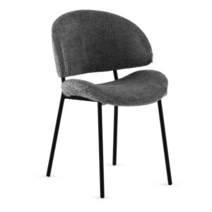 11655 Silla de diseño moderno formas redondeadas tapizado gris oscuro y patas metal negro