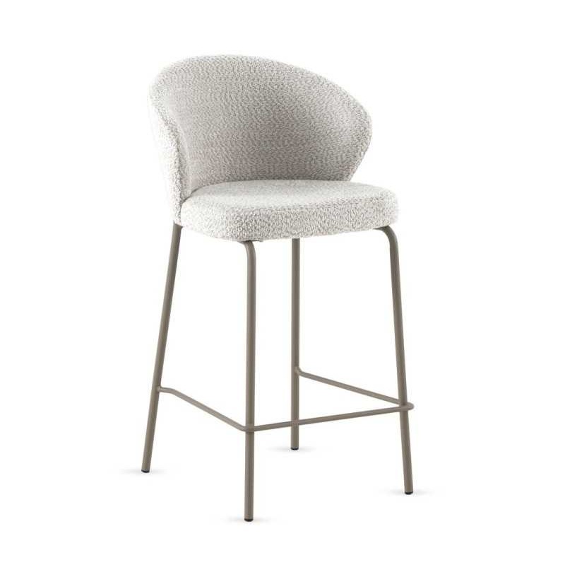 11656 Taburete alto diseño moderno tapizado color blanco y patas metal topo