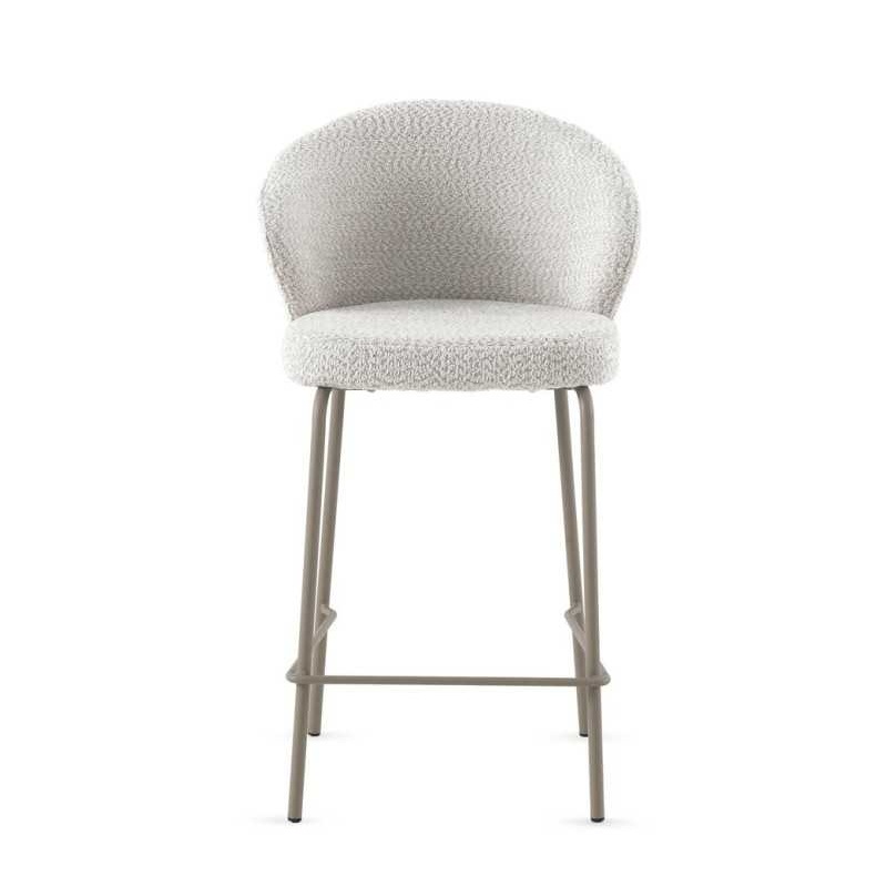 11656 Taburete alto diseño moderno tapizado color blanco y patas metal topo