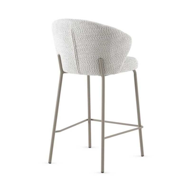 11656 Taburete alto diseño moderno tapizado color blanco y patas metal topo