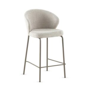 11657 Taburete alto diseño moderno tapizado color crema y patas metal topo