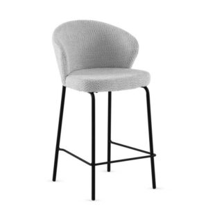 11658 Taburete alto diseño moderno tapizado gris claro y patas metal negro