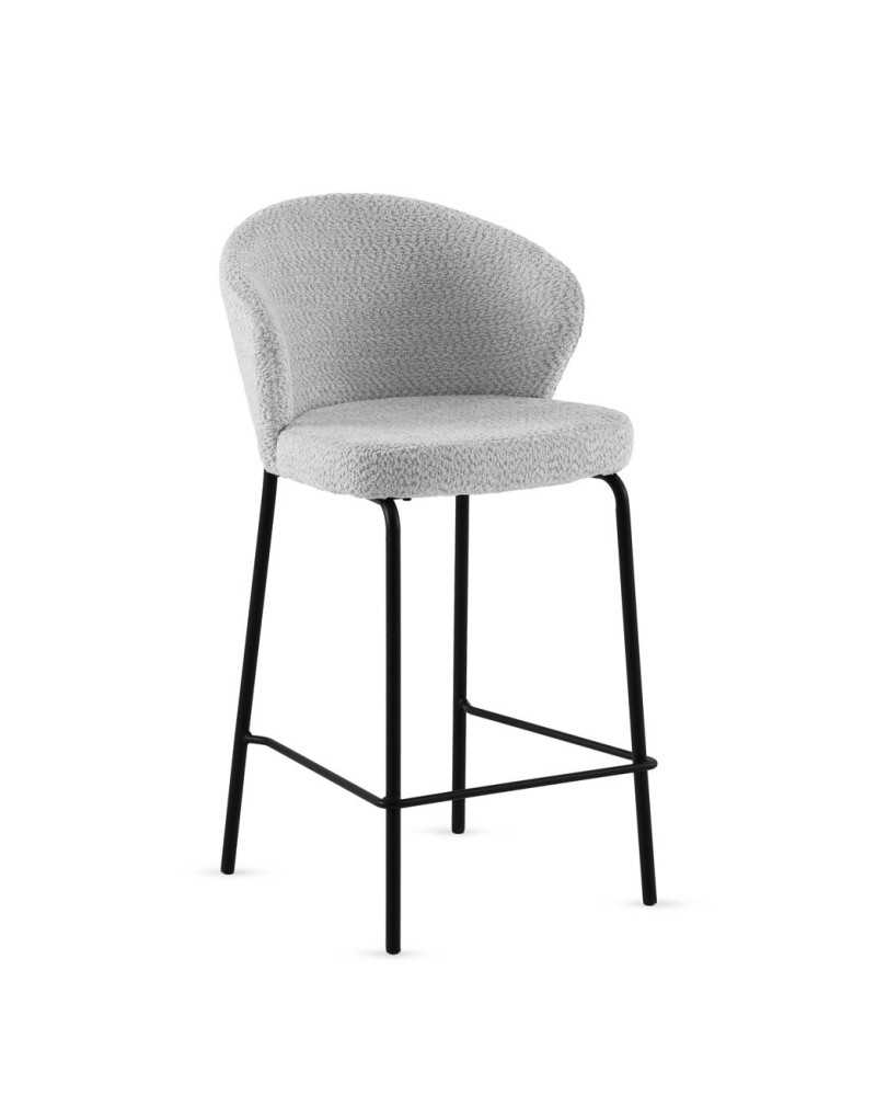 11658 Taburete alto diseño moderno tapizado gris claro y patas metal negro
