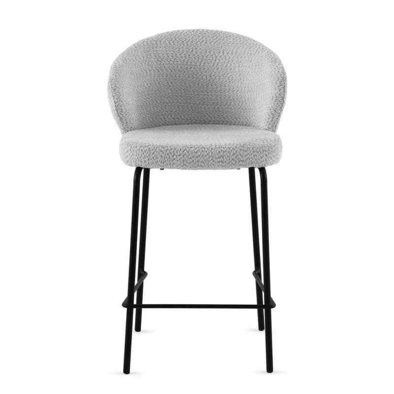 11658 Taburete alto diseño moderno tapizado gris claro y patas metal negro