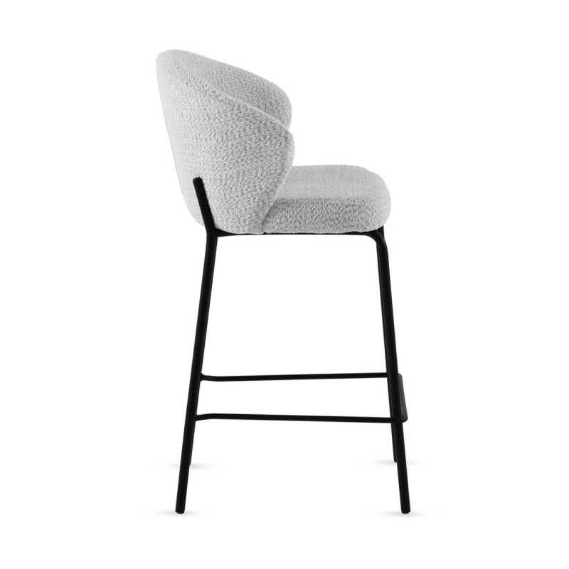 11658 Taburete alto diseño moderno tapizado gris claro y patas metal negro