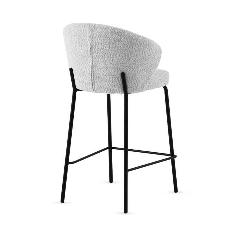 11658 Taburete alto diseño moderno tapizado gris claro y patas metal negro