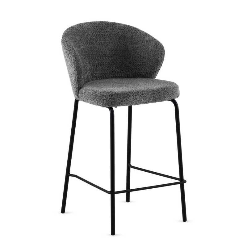 11659 Taburete alto diseño moderno tapizado gris y patas metal negro