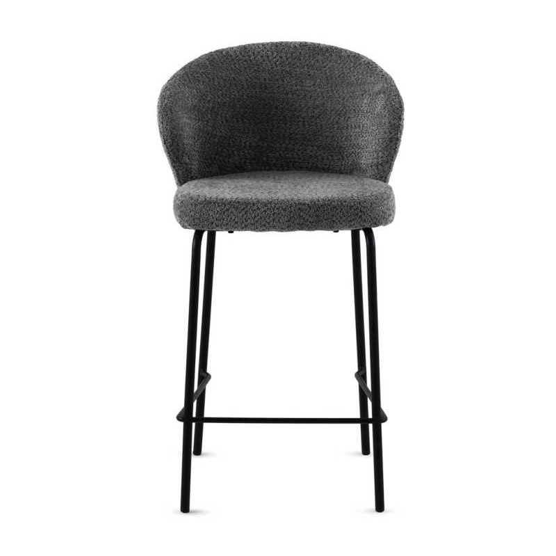 11659 Taburete alto diseño moderno tapizado gris y patas metal negro